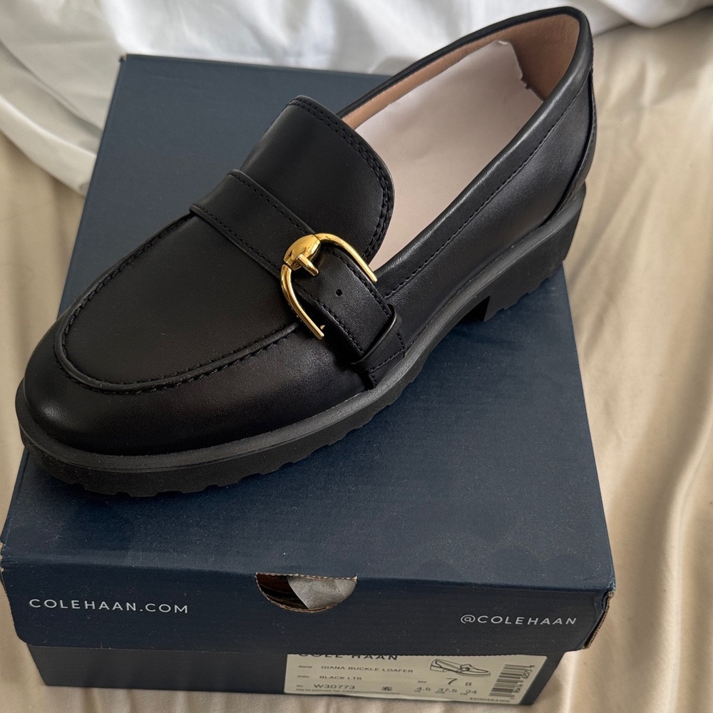 Cole Haan Black Loafers with Gold Accent